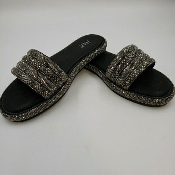 Womens Sz 10 Slides Bling Rhinestone Open Toe Sandals Flip Flops Slipper Summer - Picture 2 of 14